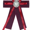 Brosche Barock Schleife mit eckigem Schmuckstein - Kariert - Rot