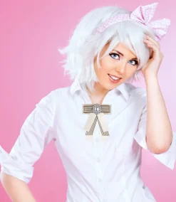 Brosche Barock Schleife mit Streifen und Schmuckstein - Taupe