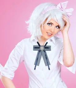 Brosche Barock Schleife mit eckigem Schmuckstein - Kariert - Blau