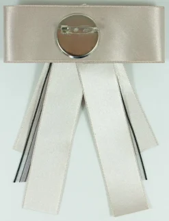 Brosche Barock Schleife mit Streifen und Schmuckstein - Taupe