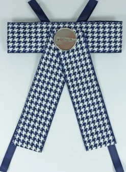 Brosche Barock Schleife mit eckigem Schmuckstein - Kariert - Blau