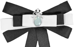 Brosche Barock Schleife mit Krone - Schwarz Weiß