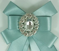 Brosche Barock Schleife mit ovalem Schmuckstein - Lang - Türkis