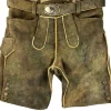 Buchberger Kurze Lederhose "Karl 1" mit Gürtel | Hirschleder Torf Grüner Stick