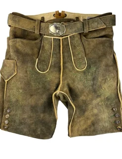 Buchberger Kurze Lederhose "Karl 1" mit Gürtel | Hirschleder Torf Grüner Stick