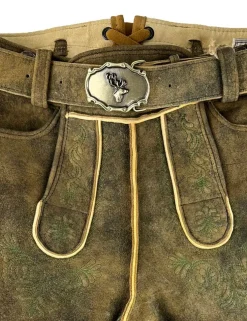 Buchberger Kurze Lederhose "Karl 1" mit Gürtel | Hirschleder Torf Grüner Stick