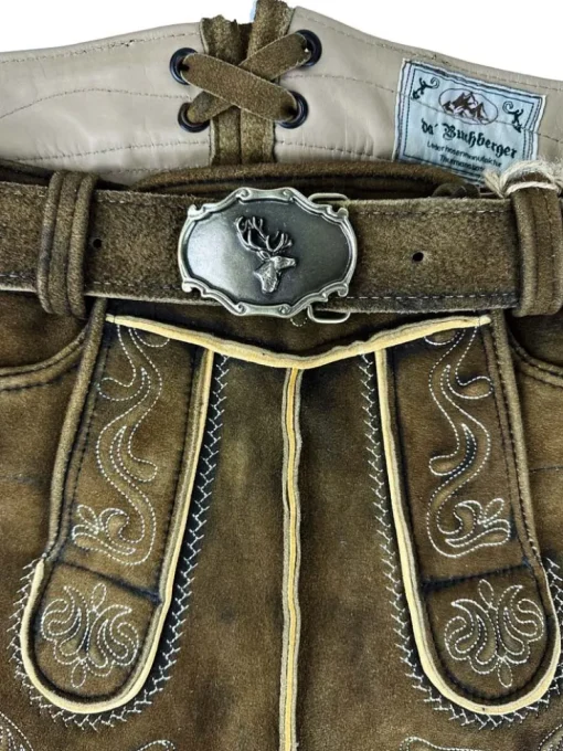 Buchberger Kurze Lederhose "Hubert 3" mit Gürtel | Ziegenvelours Braun Used