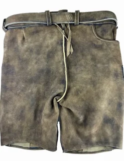Buchberger Kurze Lederhose "Hubert 3" mit Gürtel | Ziegenvelours Braun Used