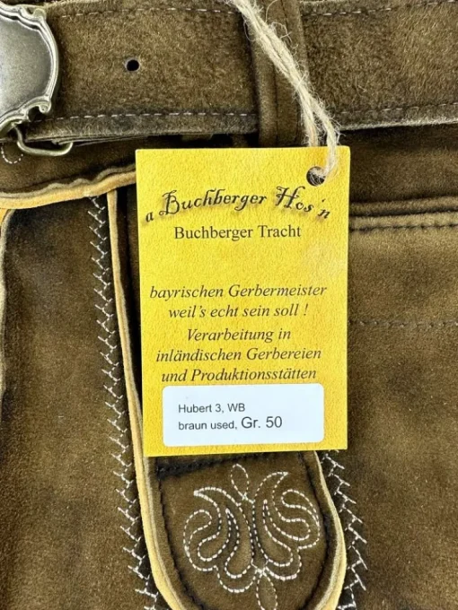 Buchberger Kurze Lederhose "Hubert 3" mit Gürtel | Ziegenvelours Braun Used