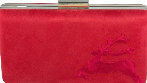 Clutch mit Hirschstickerei - Abendtasche für Damen - Rot