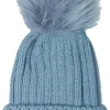 Damen Beanie Strickmütze mit Fellbommel - Hellgrau