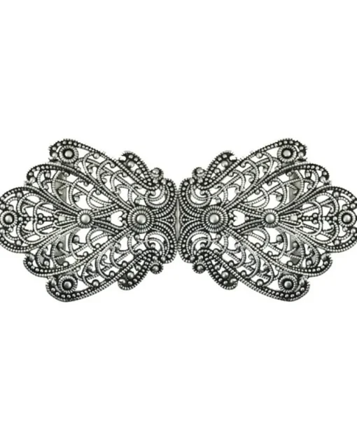Dirndlschürzenschließe "Alika" mit Ornamentmuster 51486 - Stegbreite 3 cm | Altsilber matt