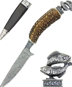 Funk Hirschhorn Trachtenmesser mit Damastklinge und Zierfigur - Fische