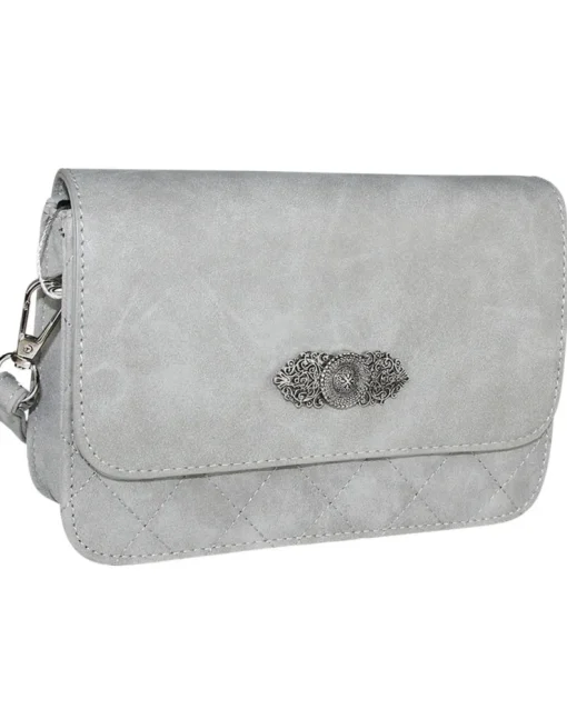 Gesteppte Handtasche "Fabia" mit Trachten Applikation | Hellgrau