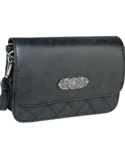 Gesteppte Handtasche "Fabia" mit Trachten Applikation | Schwarz