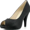Glitzer Peeptoe Damen Schuhe - Schwarz