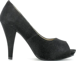 Glitzer Peeptoe Damen Schuhe - Schwarz