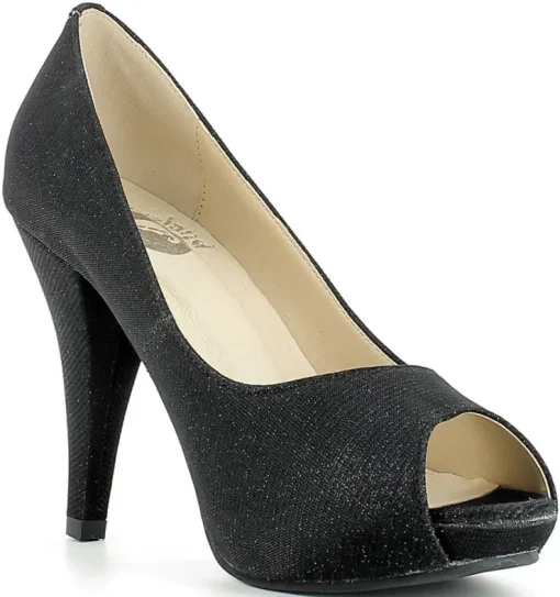 Glitzer Peeptoe Damen Schuhe - Schwarz
