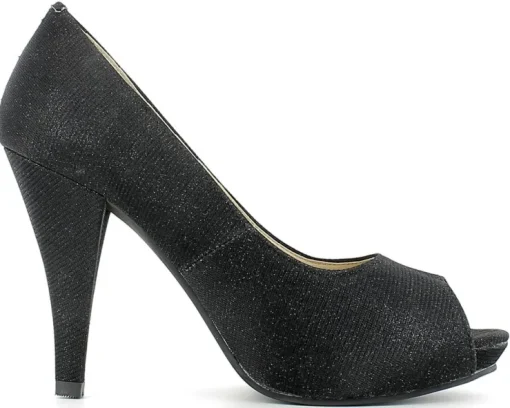 Glitzer Peeptoe Damen Schuhe - Schwarz