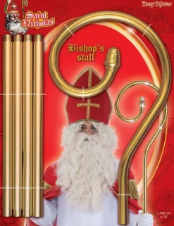 Goldener Sankt Nikolausstab Bischofstab - Metall 200 cm | Hirtenstab Weihnachten