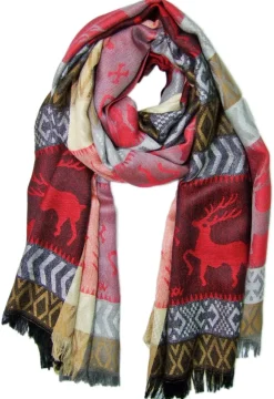 Halstuch Schal mit Hirsch Stickereien - Rot