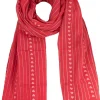 Halstuch Schal Unifarben mit Herzen und Glitzer Streifen 185 x 70 cm | Rot