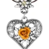 Herz Trachten Halskette mit Rose und Edelweiß | Braun