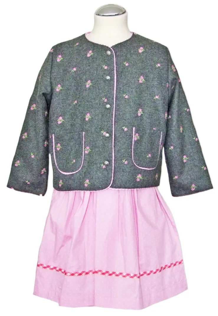 Hochwertige Trachtenjacke Mädchen Hüftlang Grau