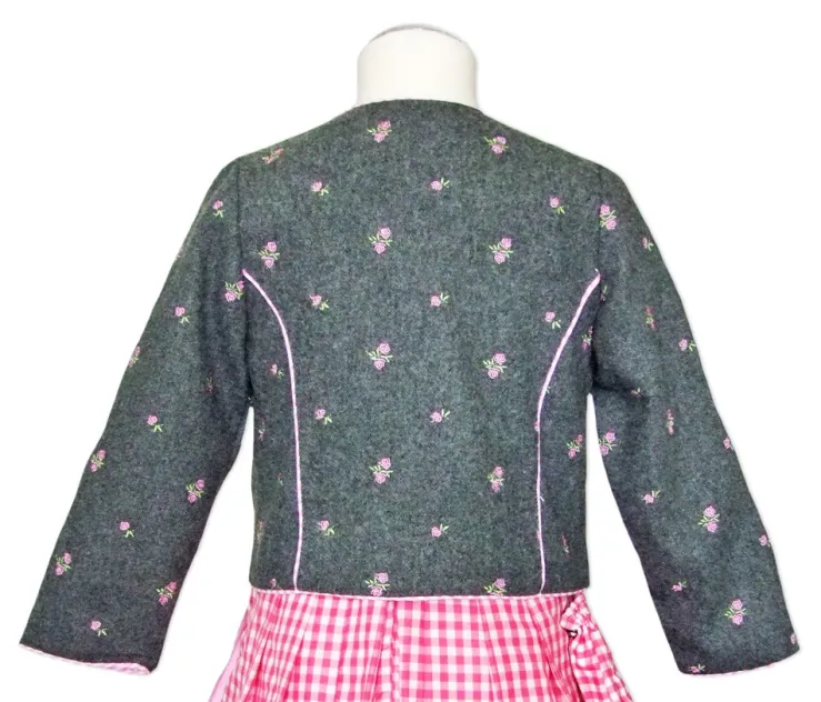 Hochwertige Trachtenjacke Mädchen Hüftlang Grau