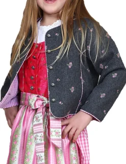 Hochwertige Trachtenjacke Mädchen Hüftlang Grau
