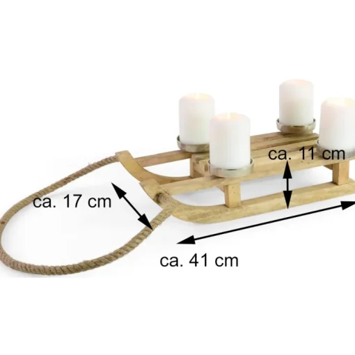 Holz Deko-Schlitten mit 4 Adventskerzenhaltern 41 x 11 cm | 24743 - Adventskranz