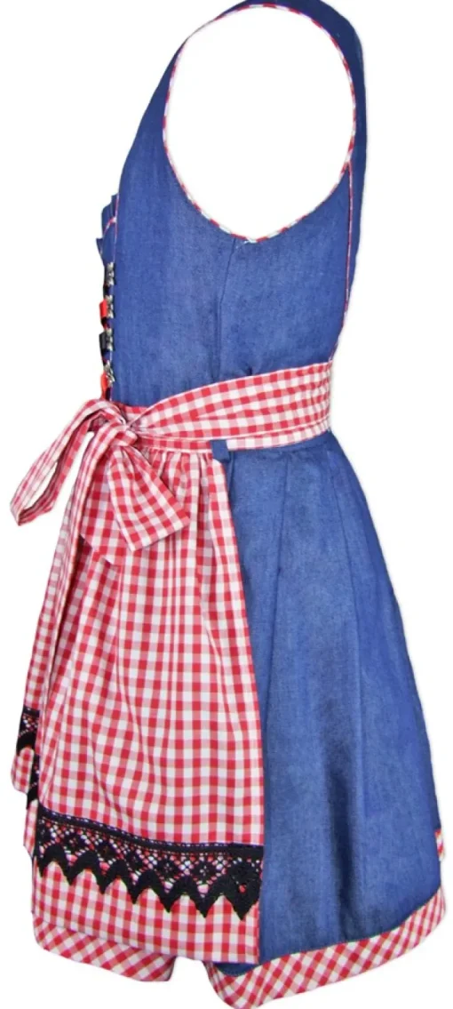 Isar-Trachten Jugend Dirndl "Laura" Jeanslook 44937 | Blau Rot