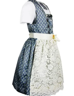 Isar-Trachten Kinder Dirndl "Sarah" 3-tlg. mit Bluse Spitzenschürze 63202 | Blau Creme