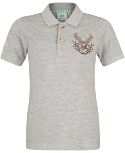 Isar-Trachten Kinder Poloshirt "Benjamin" mit Hirschstickerei | Grau