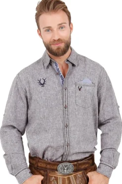 Krüger BUAM Trachtenhemd Luis - Grau / Braun