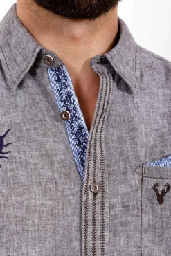 Krüger BUAM Trachtenhemd Luis - Grau / Braun