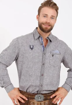 Krüger BUAM Trachtenhemd Luis - Grau / Braun