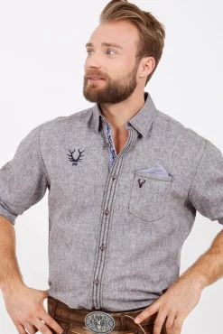 Krüger BUAM Trachtenhemd Luis - Grau / Braun