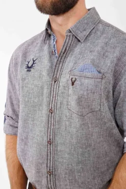 Krüger BUAM Trachtenhemd Luis - Grau / Braun