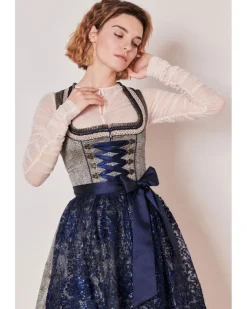 Krüger MADL Dirndl "Isi" mit Spitzenschürze 415367 | Blau 60cm