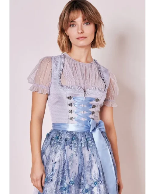 Krüger MADL Dirndl "Karlotta" mit Spitzenschürze 419067 | Hellblau 50cm