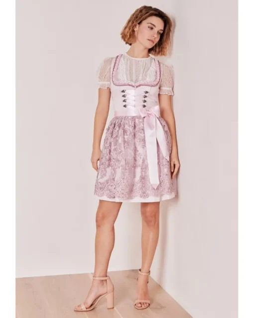 Krüger MADL Dirndl "Paulin" mit Spitzenschürze 417067 | Rose 50cm