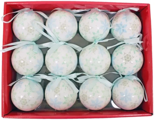 Kunststoff Weihnachtskugeln 6cm 12-tlg. - Schneeflocken Weiß Blau Grün