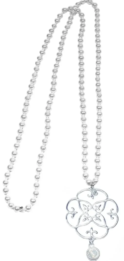 Lange Perlenkette mit silbernem Ornament