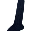 Lange Trachten Kniestrümpfe mit Zopfmuster für Herren | Marineblau