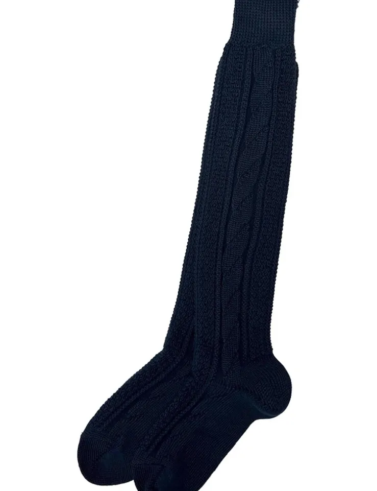 Lange Trachten Kniestrümpfe mit Zopfmuster für Herren | Marineblau