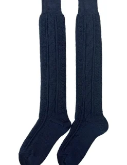 Lange Trachten Kniestrümpfe mit Zopfmuster für Herren | Marineblau