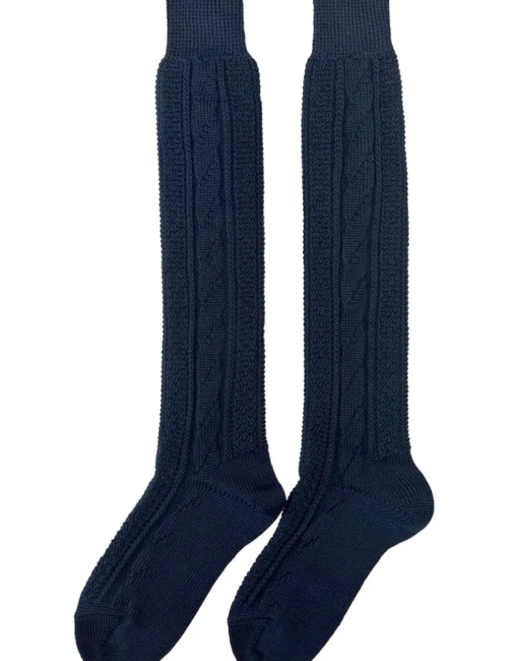 Lange Trachten Kniestrümpfe mit Zopfmuster für Herren | Marineblau