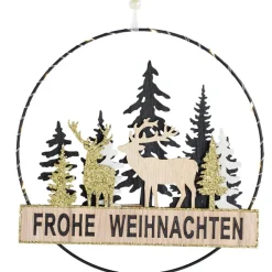 LED Dekohänger Schriftzug "Frohe Weihnachten" Ø 24 cm Schwarz Gold | 12207 - Weihnachtsdekoration