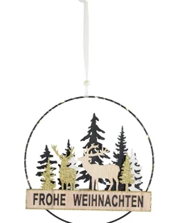 LED Dekohänger Schriftzug "Frohe Weihnachten" Ø 24 cm Schwarz Gold | 12207 - Weihnachtsdekoration